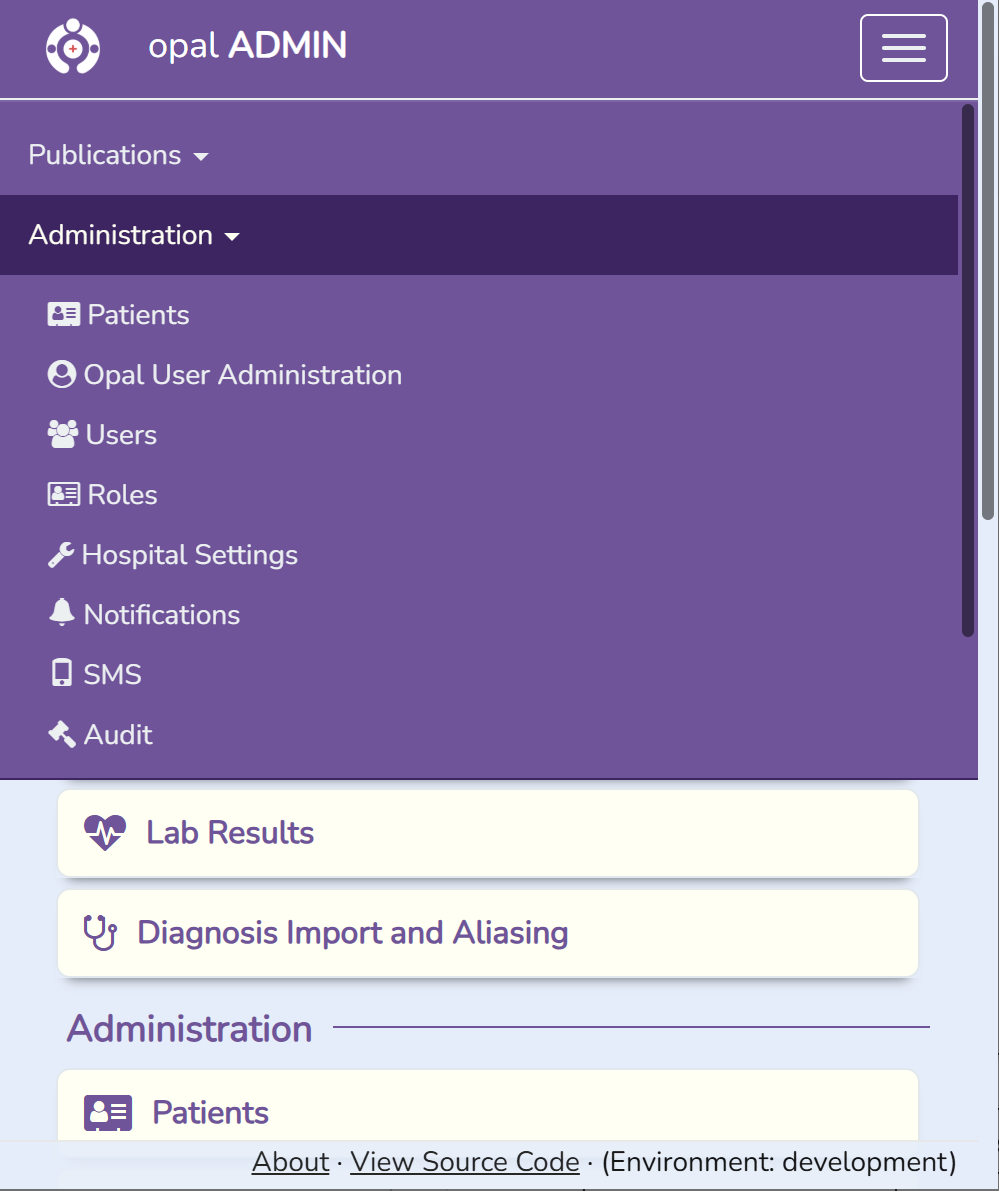 Navigation menu hamburger dropdown view