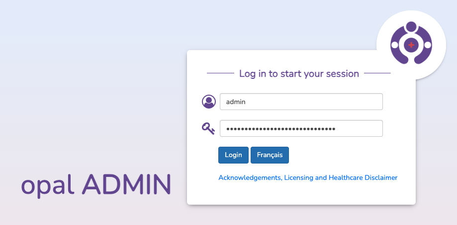 Opal Admin login page