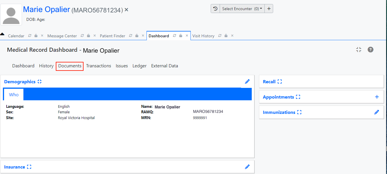 Patient Dashboard Documents section