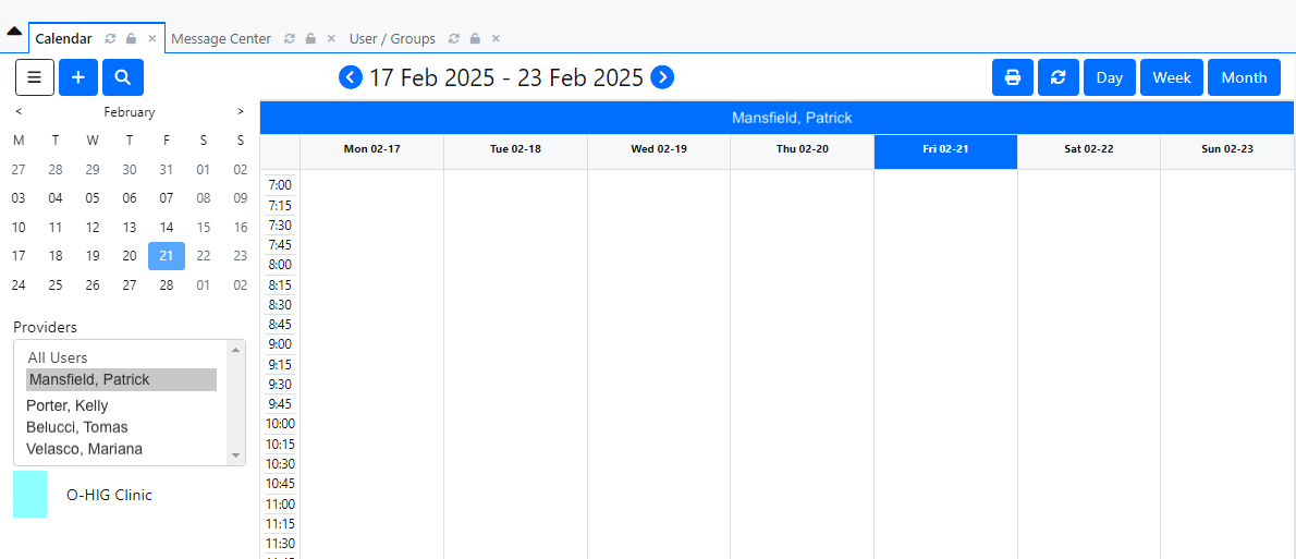 Calendar view with new provider